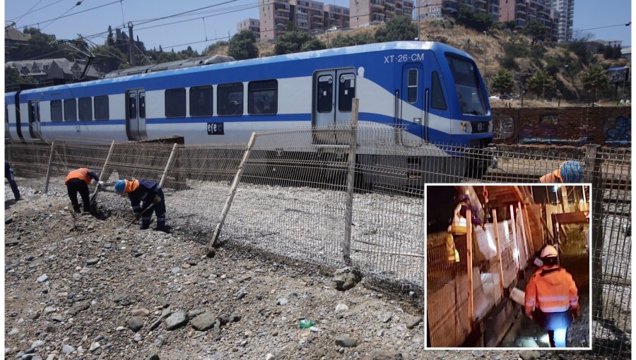 Instalan barreras para proteger las vías y evitar interrupciones del Tren Limache – Puerto ante nuevas marejadas en Valparaíso