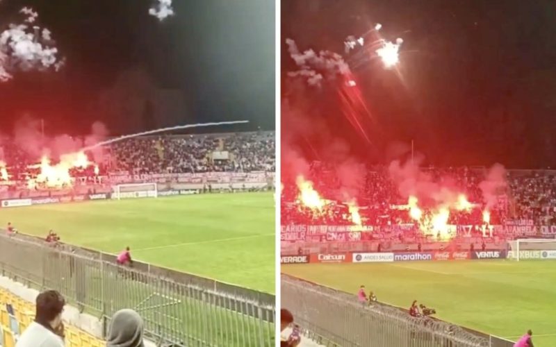 Como misiles: así lanzó la barra de la U las bengalas que suspendieron duelo ante Everton