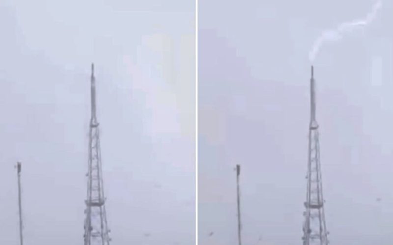 Impactante registro muestra potente descarga eléctrica en antena de Viña del Mar